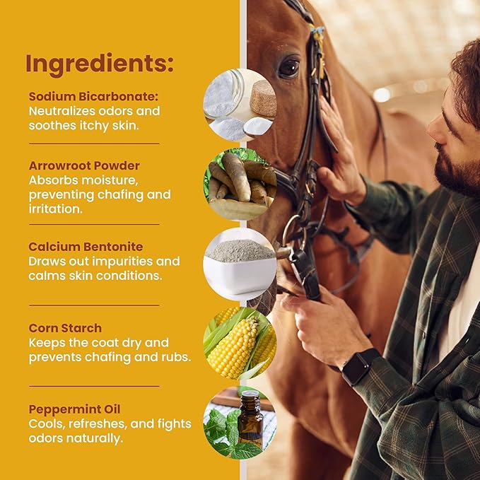 Coat Care Powder for Horses 8.4oz | Made in USA | Equine Skin Conditioner for Sweet Itch, Rain Rot & Skin Issues | Effective Dry Horse Shampoo & Daily Preventative | Herbal & Natural Formula-PawvioPets