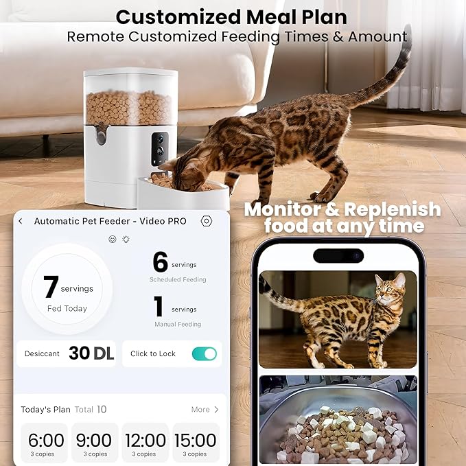 Automatic Cat Feeder with Dual Camera, 5G WiFi Pet Food Dispenser with 2-Way Audio, 2K HD Video with Night Vision, Easy APP Operation, AI Pet Motion Capturing, for Cat Dog Small Pet-PawvioPets