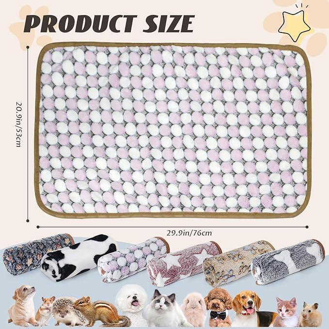 6 Pcs Washable Guinea Pig Blankets Absorbent Animal Fleece Bedding Waterproof Cage Liners Reusable Pet Pee Pad Sleep Mat Pad Cover for Hamster Ferret Rabbit Chinchilla Hedgehog (20"x30")-PawvioPets