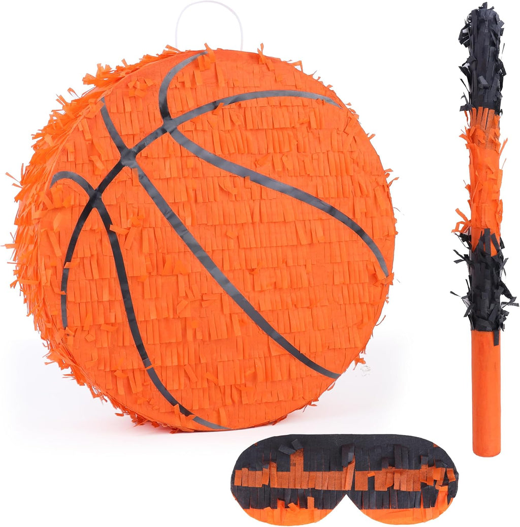 Basketball Pinata Bundle with a Blindfold and Bat(13 x 13 x 4 Inches),Soccer Ball Pinata for Birthday Party Boys, Perfect for Birthday Party, Sport Theme Party, Decoration