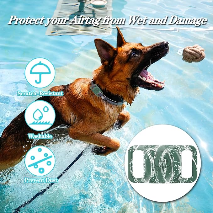2 Pack Waterproof AirTag Dog Collar Holder Compatible with Apple AirTag, Silicone Hidden Loop Holder for Airtag Tracker, Anti-Lost Dog Collar Air Tag Accessories(Light,Dark Green)-PawvioPets
