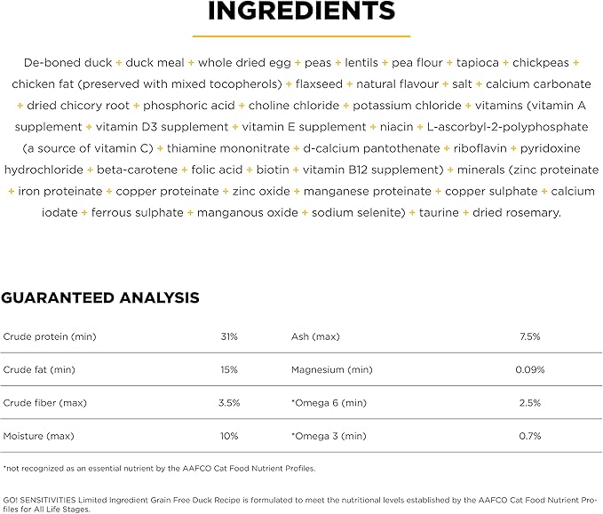 Go! Solutions Sensitivities Limited Ingredient, Grain-Free Dry Cat Food, Duck Recipe for Sensitive Stomach, 16 lb Bag-PawvioPets