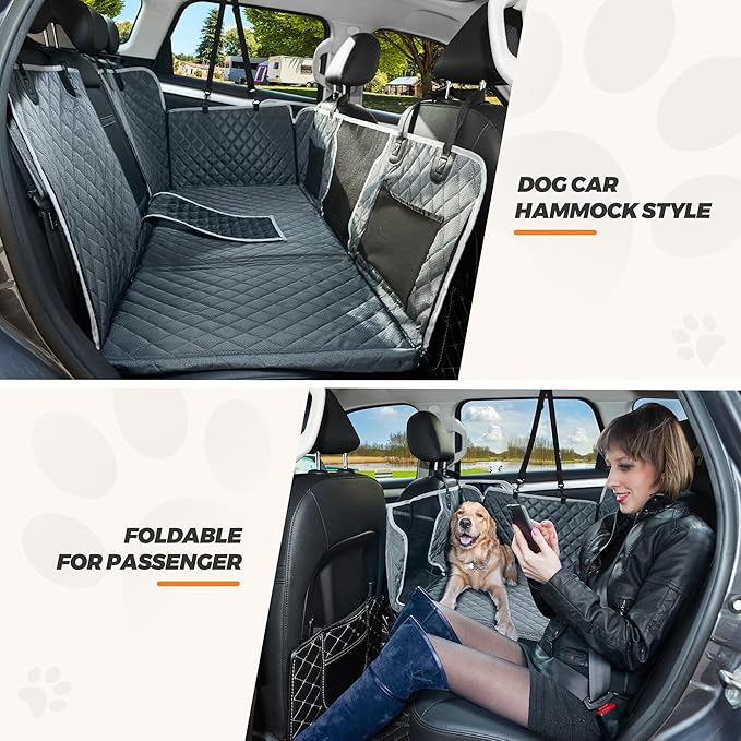 Back Seat Extender for Dog,Waterproof Hard Bottom Dog Car Seat Cover for Back Seat Protector,Foldable Camping Pet Hammock Bed,Easy Clean Travelling Accessories Car SUV Truck (Gray)-PawvioPets