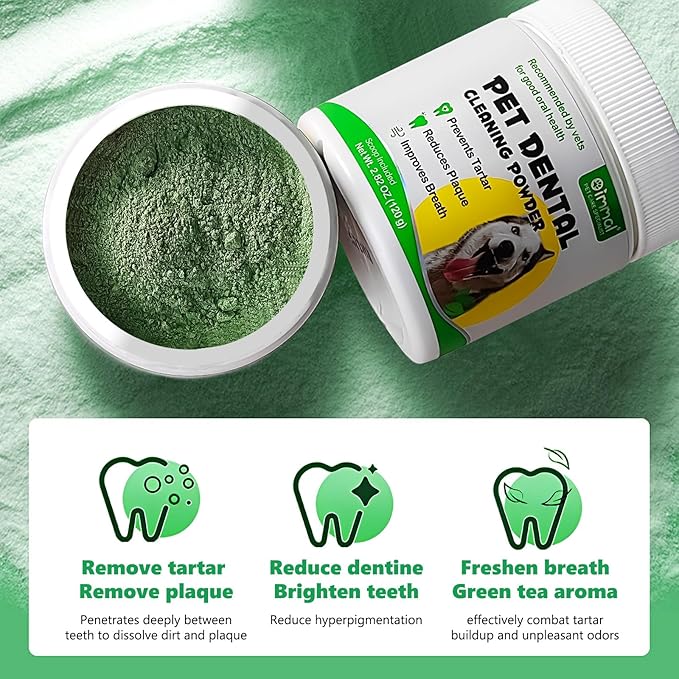 Dog Dental Powder, 120g Teeth Cleaning Powder for Dogs, Breath Freshener with Probiotics Improve Bad Breath, Remove Plaque & Tartar - Pets Dental Care Supplement for Dogs - 4.23 OZ/Scoop Included-PawvioPets