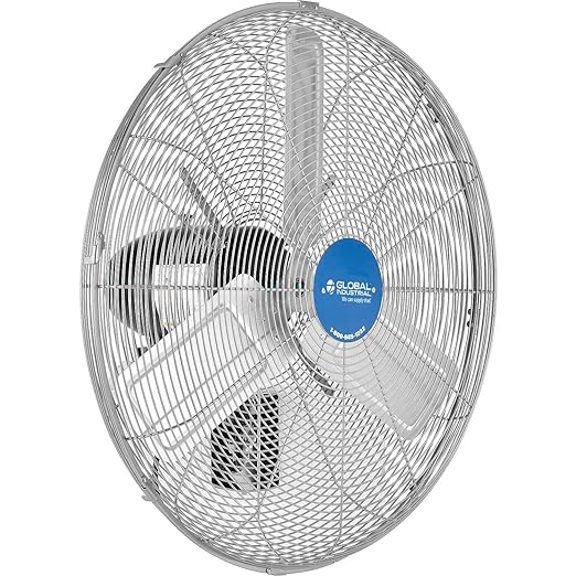 Global Industrial Deluxe Wall Mount Fan, 30" Diameter, Fixed and Oscillating Head, 3 Speed, 10,000 CFM at 1100 RPM, 1/2 HP, Tilting Head, For Indoor Use Only-PawvioPets
