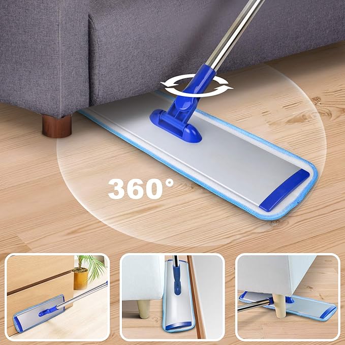 18" Professional Microfiber Mop Floor Cleaning System, Flat Mop with Stainless Steel Handle, 4 Reusable Washable Mop Pads, Wet and Dust Mopping for Hardwood, Vinyl, Laminate, Tile Cleaning-PawvioPets