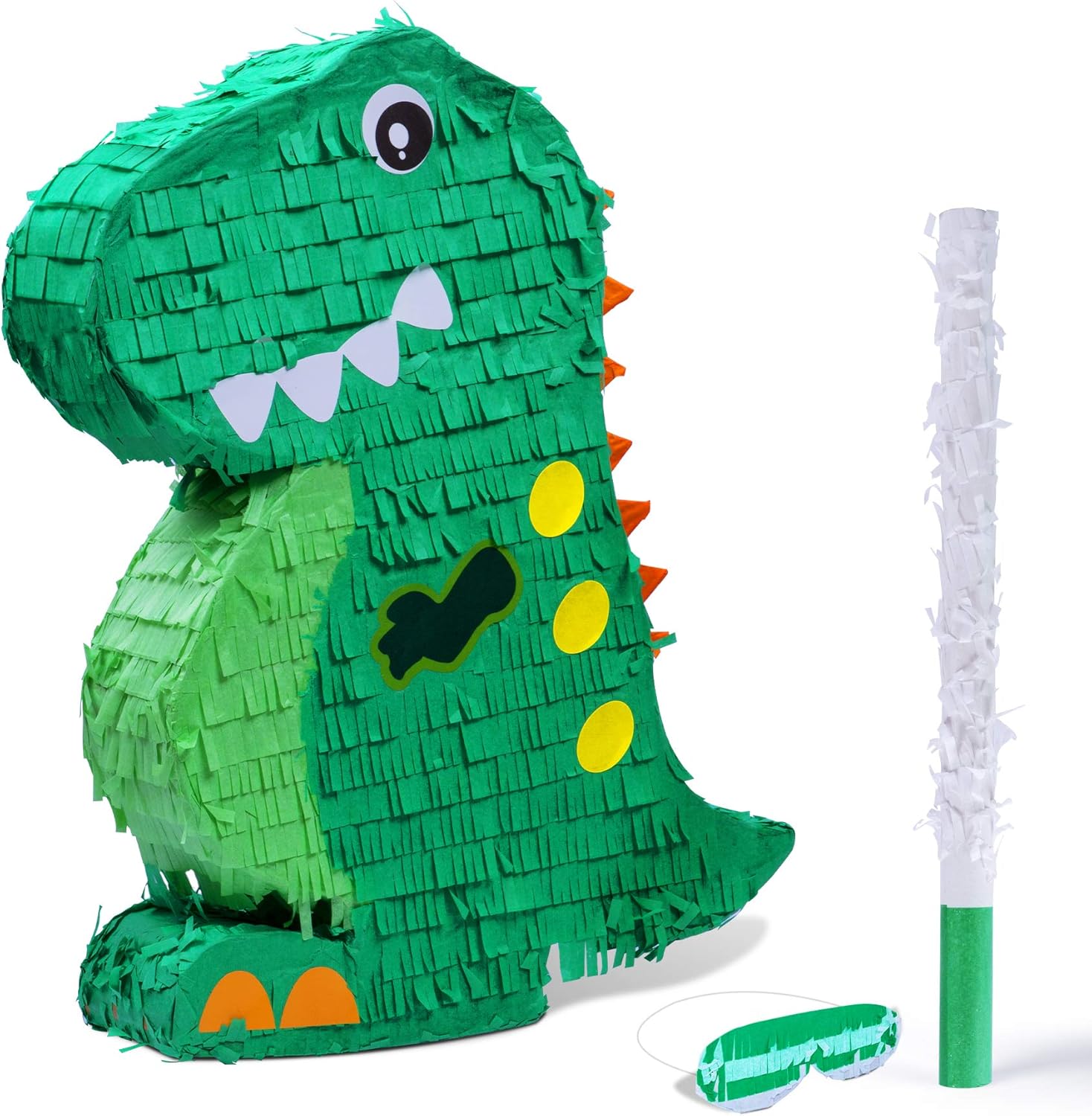 Dinosaur Pinata Bundle with a Blindfold and Bat (17x13x4 Inches), Perfect for Birthday Parties, Animal Theme Parties, Decorations