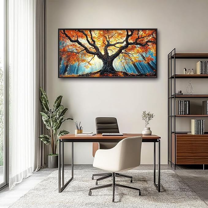 Extra Large Tree of Life Framed Wall Art for Living Room,Fall Autumn Forest Sunrise Landscape Pictures Wall Decor,Nature Canvas Print Painting Modern Artwork Bedroom Office Bathroom 60L" x 30W"-PawvioPets