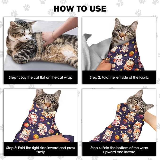 27.6" Cat Grooming Wrap, Self Adhesive Cat Wrap for Cutting Nails, Anti-Escape Calming Cat Swaddle Wrap for Medicine Ear Cleaning, Anti-Scratch Cats Burrito Restraint Blanket, Practical Pet Tool-PawvioPets