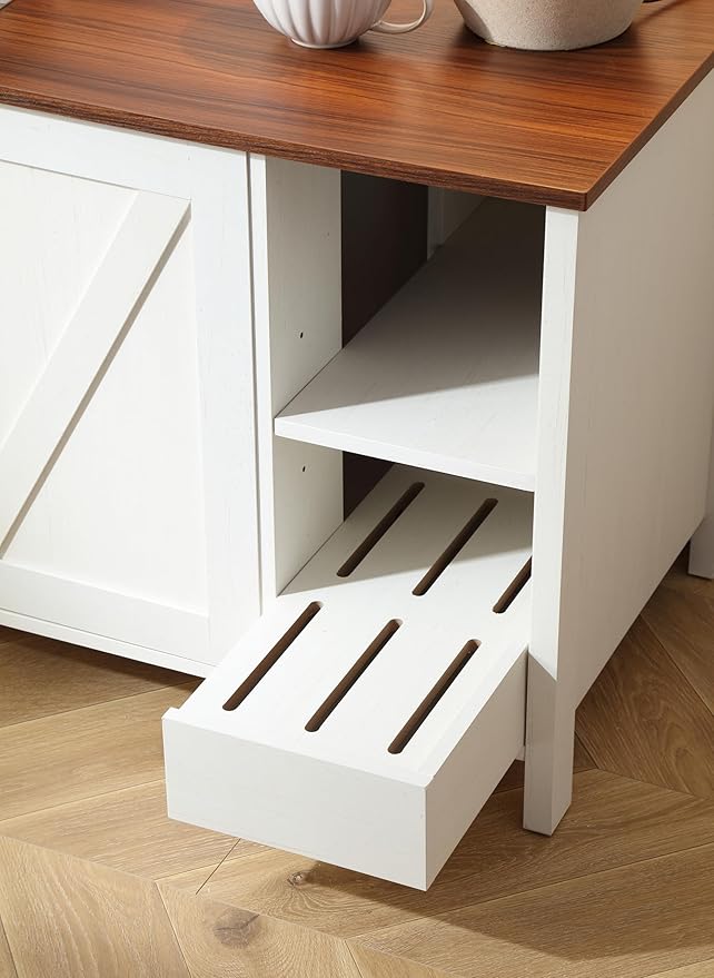 41.3'' Cat Litter Enclosure,Adjustable Shelf for Dog Proof and Storage,Locks Added for Cat, Litter Collector,Small Indoor Cat House,Antique White-PawvioPets