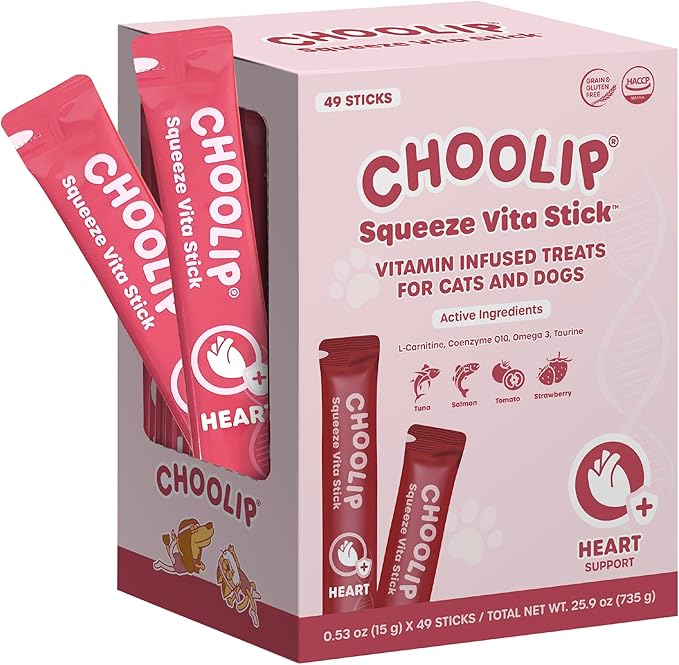 Grab & Go Squeeze Vita Stick Lickable Treats for Dogs & Cats. 49 Heart Support Sticks with Essential multivitamins. Soft and Tasty Paste for All Life Stages, Supporting Heart Health-PawvioPets