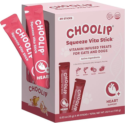 Grab & Go Squeeze Vita Stick Lickable Treats for Dogs & Cats. 49 Heart Support Sticks with Essential multivitamins. Soft and Tasty Paste for All Life Stages, Supporting Heart Health-PawvioPets