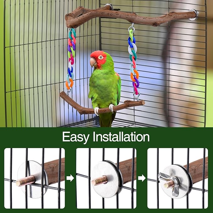 Bird Swing Toys, Standing Bird Perch with Natural Grape Wood, U Shape Hangable Birdcage Accessories, Birds Chewing Toy for Budgerigars, Parakeets, Cockatiels, Conures, Lovebirds, Finches (2Pack)-PawvioPets