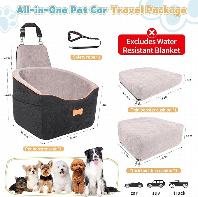 COCASES Dog Car Seats for Small Medium Dogs, Height-Adjustable Dog Booster Car Seat, Detachable and Washable Car Dog Bed with Seat Belt for Pet Under 35lbs Car Trip-PawvioPets