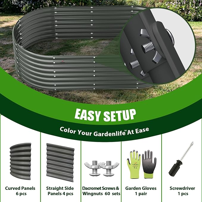 A ANLEOLIFE 8x4x2ft Galvanized Raised Garden Bed Kit, Oval Metal Deep Root Planters for Outdoor Plants Vegetables Flowers Herb, Large Bottomless, 478 Gallon Capacity- Quartz Grey-PawvioPets