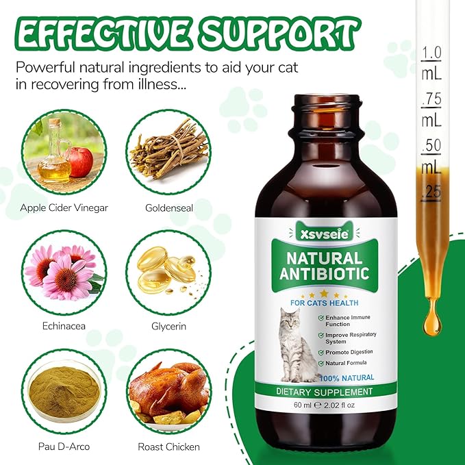 Antibiotics for Cats | Cat Antibiotics | Natural Antibiotics for Cats | Pet Antibiotics | Cat Itchy Skin Relief | Cat Allergy Relief | Cat Antibiotics for Skin Infection | 2 Fl Oz-Chicken Flavour-PawvioPets
