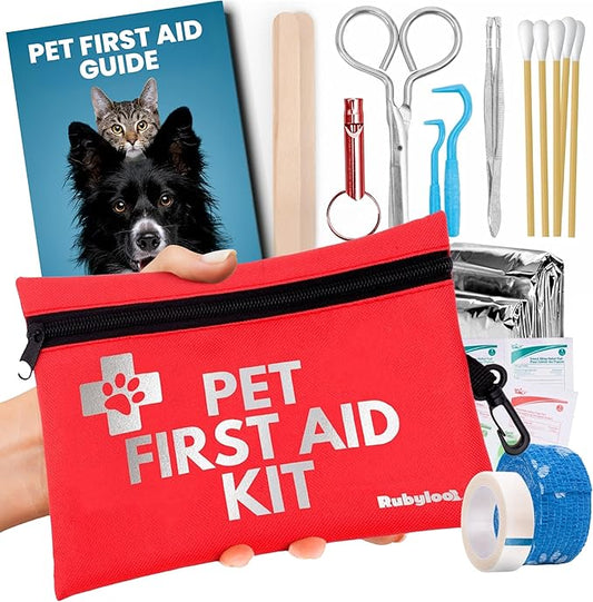Dog First Aid Kit for Hiking & Travel - Vet Approved Emergency Supplies - Pet First Aid Kit Guide, Tick Remover, Thermal Blanket & More - Compact Dog Hiking Gear for Camping, Hunting, Backpacking-PawvioPets