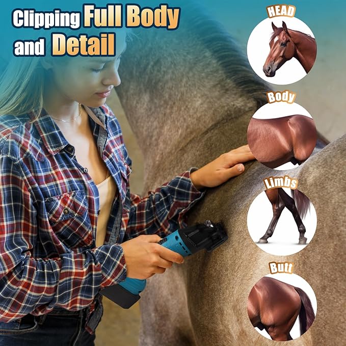 Cordless Electric Professional Horse Clippers,Horse Clippers with 2 PCS Rechargeable Lithium Battery,6 Speeds Heavy Duty Animal Grooming Clippers for Thick Coat-PawvioPets