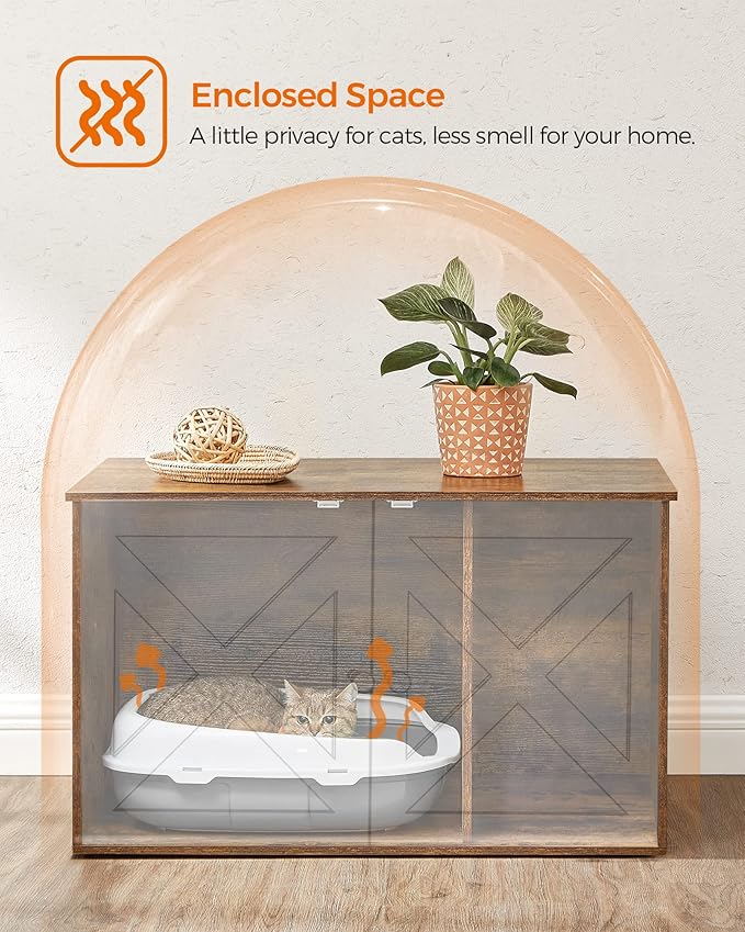 Feandrea Cat Litter Box Enclosure, Litter Box Furniture Hidden with Removable Divider, Indoor Cat House, End Table, 31.5 x 20.9 x 19.7 Inches, Rustic Brown UPCL002X01-PawvioPets