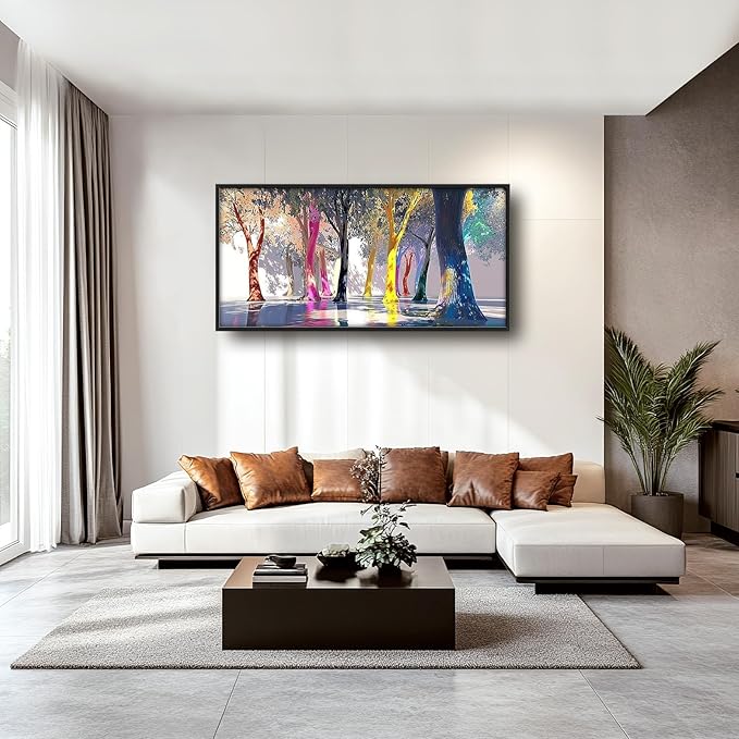 Framed Large Trees Wall Art for Living Room, Oversized Abstract Forest Wall Decor Colorful Nature Canvas Painting Modern Artwork Home Decoration for Living Room Bedroom Dining Room Office 60"x30"-PawvioPets