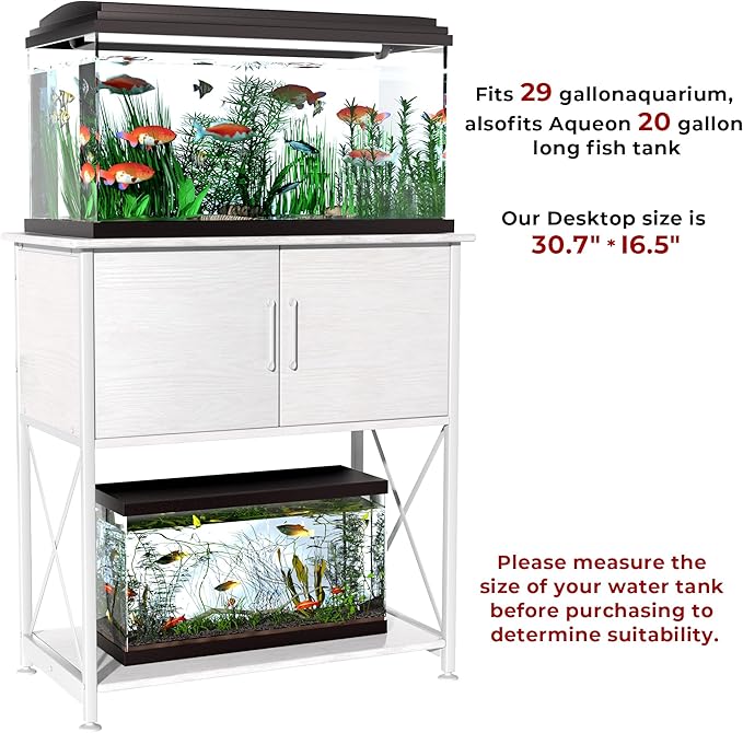 20-29 Gallon Aquarium Stand Metal Frame Fish Tank Stand with Cabinet Storage, for 20 Gallon Long Aquarium,30.7" L*16.5" W Tabletop,330LBS Capacity White PG01YGW-PawvioPets