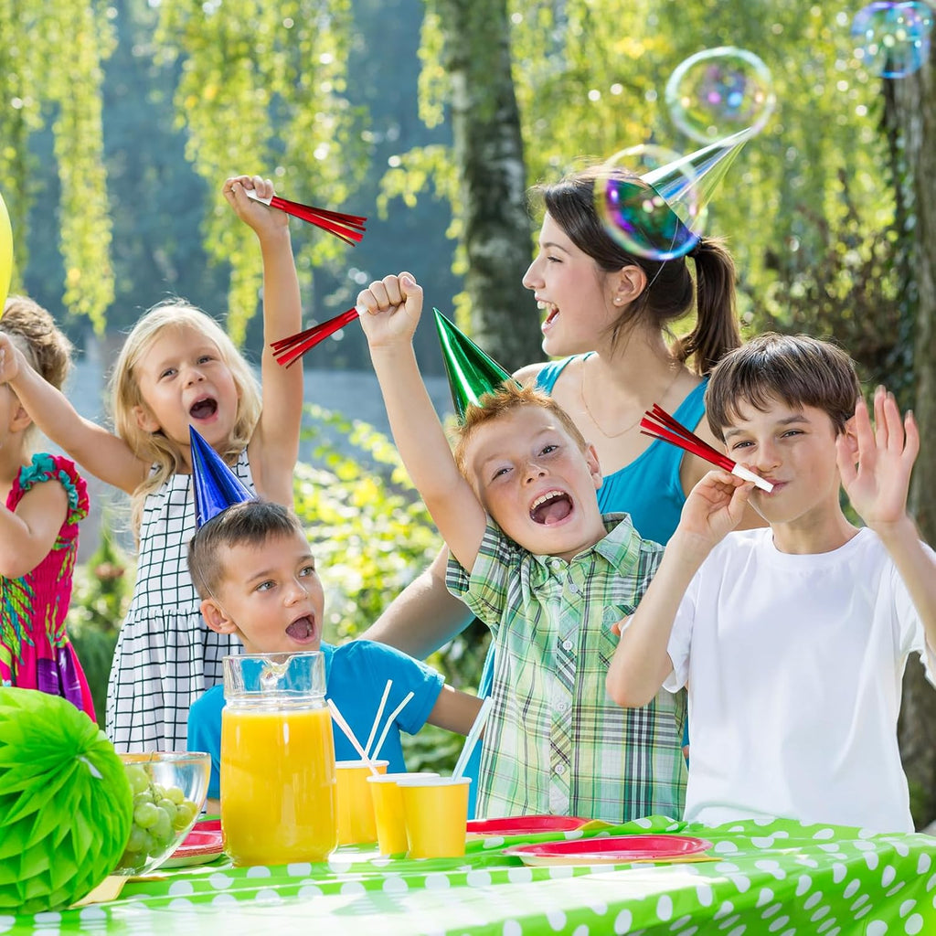 48 Pcs Noise Makers Glitter Metallic Fringed Noise Makers Horns for Baby Shower, Kids Birthday, New Year Party Favor - White Red