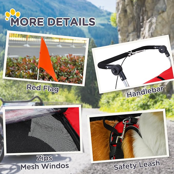 Aosom Dog Bike Trailer 2-in-1 Pet Stroller with Canopy and Storage Pockets-PawvioPets