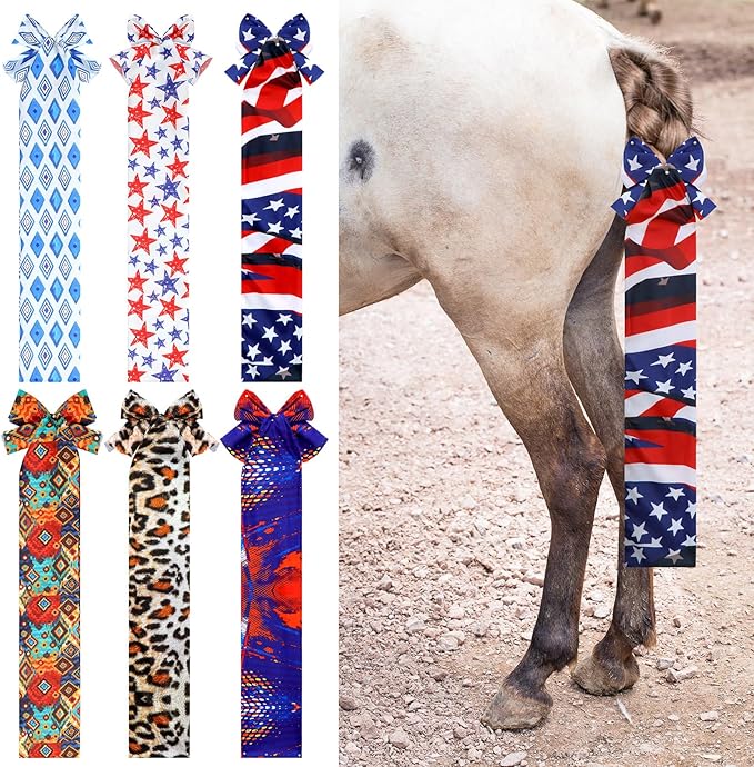6 Pcs Horse Tail Bag Breathable Guard 22" Slip on Horse Care Tail Wrap 2 Strand Closure Straps Grooming Supplies to Keep from Dirt Breakage Rubbing 6 Designs(Aesthetic Style)-PawvioPets