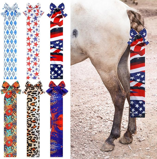 6 Pcs Horse Tail Bag Breathable Guard 22" Slip on Horse Care Tail Wrap 2 Strand Closure Straps Grooming Supplies to Keep from Dirt Breakage Rubbing 6 Designs(Aesthetic Style)-PawvioPets
