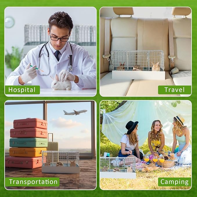 Folding Rabbit Cage, 18 x 12 x 10 in Portable Bunny Carrier with Tray and Handles for Transport, Travel or Temporary Housing, Indoor Outdoor Pet Habitat Animal Enclosure-PawvioPets