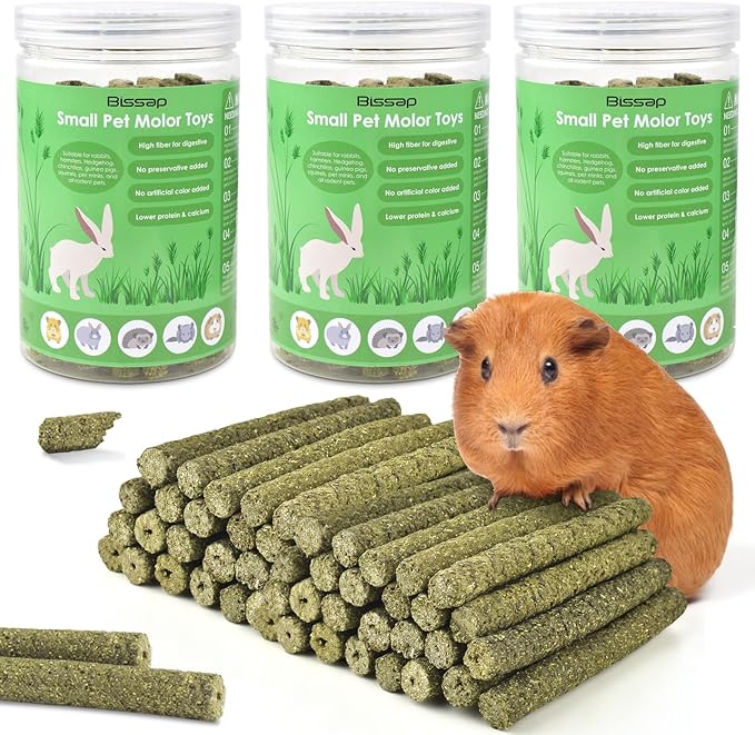 Bissap 114PCS Timothy Hay Sticks for Rabbits, Natural Timothy Grass Molar Teeth Stick Chew Toys for Bunnies Chinchillas Guinea Pigs Hamsters and Other Small Animals Treats-PawvioPets