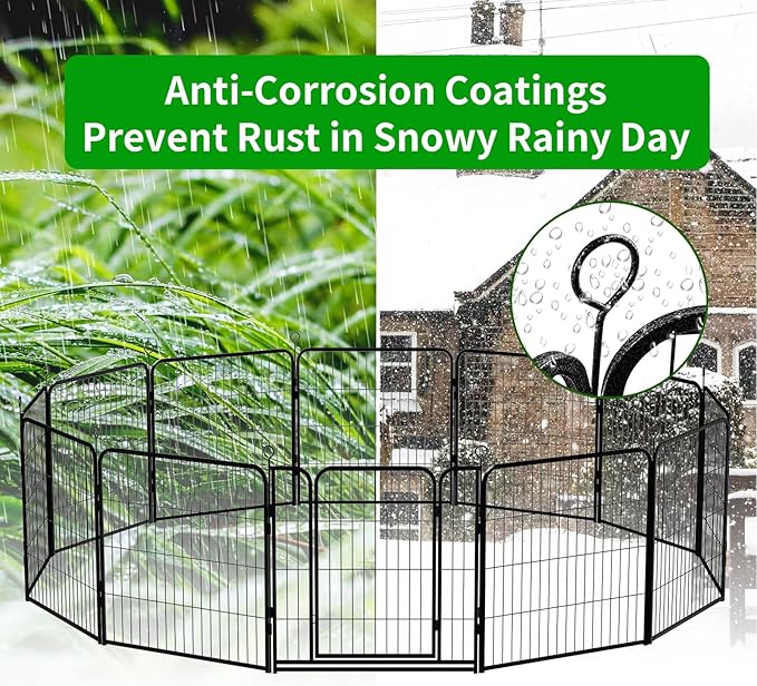Dog Playpen Outdoor Extra Wide 24 Panels Heavy Duty Dog Fence 40" Height Anti-Rust with Doors Portable for RV Camping Yard, Total 63FT, 316 Sq.ft, Snowy Black-PawvioPets