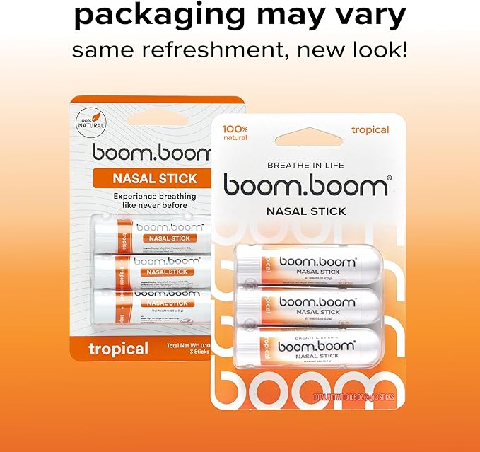 BoomBoom Nasal Stick | Vapor Flow Technology | Cool Refreshing Sensation | Natural Mood Boost | Simple Ingredients | Essential Oils + Menthol Inhaler (Tropical)-PawvioPets