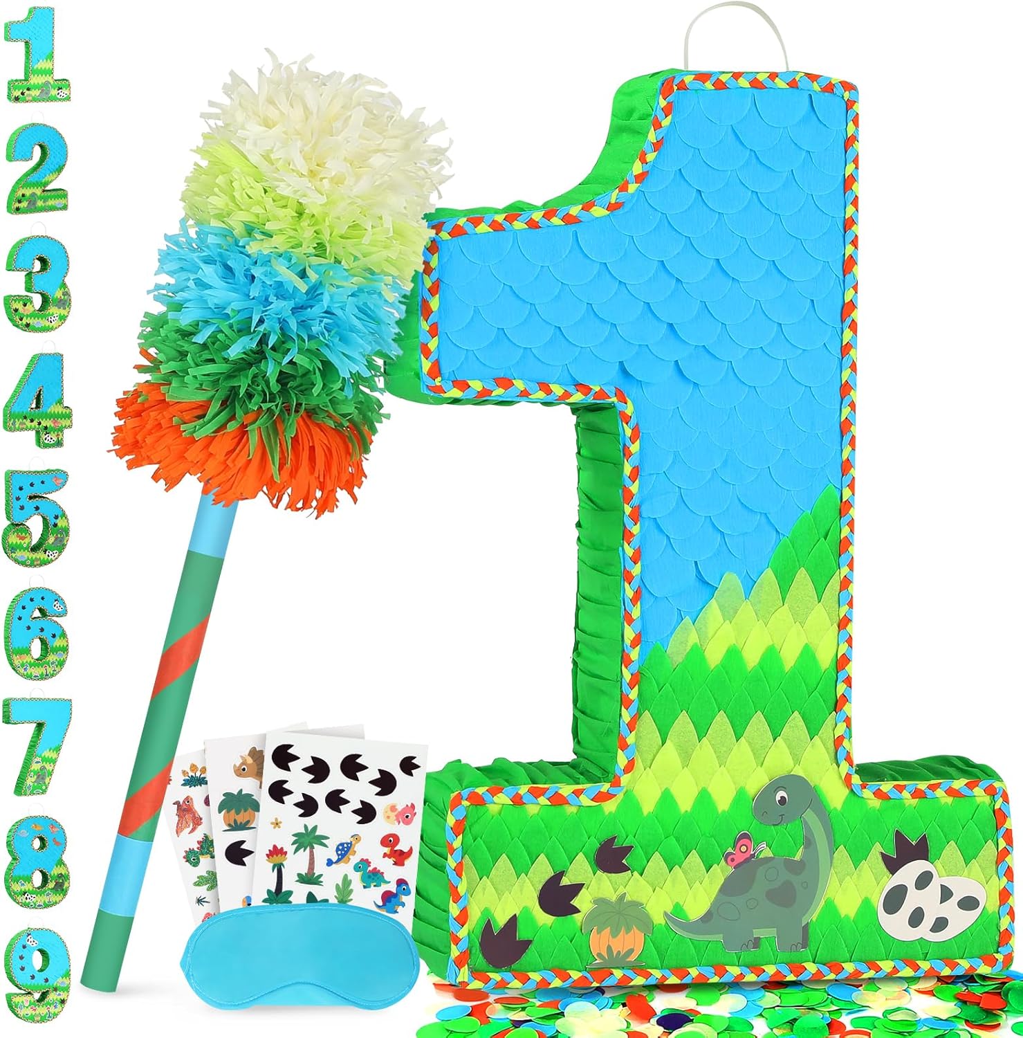 Number 1 Pinata for Birthday Party Decorations, Jungle Dinosaur Piñata Games Toy (1th)