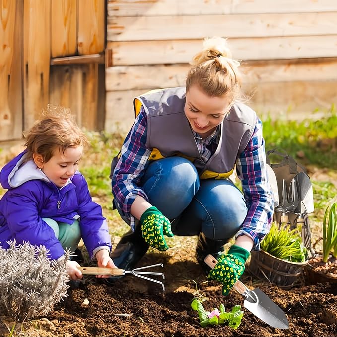 13-Piece Garden Tools Set with Tote Bag & Apron, Repotting Mat - Stainless Steel Heavy Duty Planting Kit, Ergonomic Non-Slip Handles - Gardening Gift for Women, Mom, Home Gardeners-PawvioPets