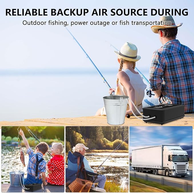 fishkeeper Rechargeable Aquarium Air Pump, 8W 130GPH Ultra Quiet Fish Tank Air Pump for 10-120 Gallon Tanks Adjustable Oxygen Aerator Pump for Outdoor-Fishing, Power Outages and Emergency-PawvioPets