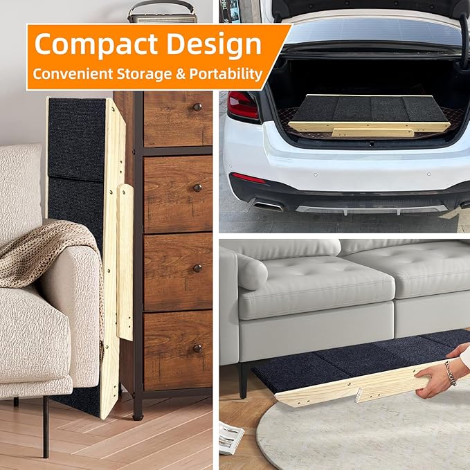 Dog Stairs/Ramp for Bed, Wooden Convertible Pet Steps, Portable Dog Ladder Up to 180 Pound for Elderly/Short-Legged Dogs, 4 Steps for Beds, Couch, Cars-PawvioPets