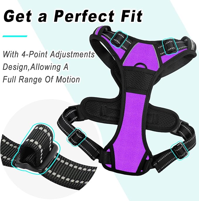 BARKBAY No Pull Dog Harness Large Step in Reflective Dog Harness with Front Clip and Easy Control Handle for Walking Training Running(Purple,M)-PawvioPets