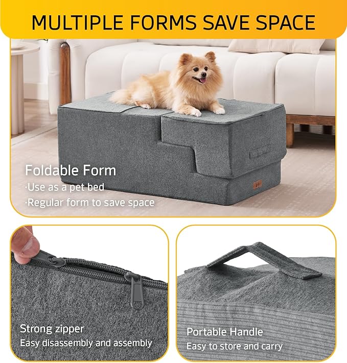 Dog Stairs for High Bed, Dog Steps for Bed Couch Sofa, 35D Foam Extra Wide Pet Steps for Small Dogs and Cats, Pet Stairs with Non-Slip Bottom Grey, 5 Steps-PawvioPets