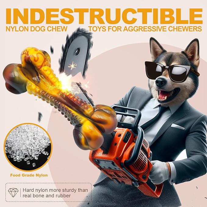 Dog Toys for Aggressive Chewers, Indestructible Dog Chew Toys for Large Medium Small Breed, Tough Nylon Interactive Durable Chew Toy Bone for Puppy Teething Toy Bacon Flavor, Best Gift&Keep Them Busy-PawvioPets