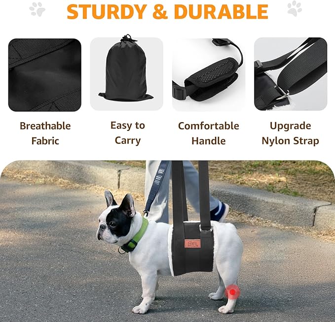 Adjustable Dog Lift Harness, Dog Sling for Large Dogs Lift Support and Rehab Harness for Weak Rear Legs, Soft Hind Leg Support Helps Senior, Injured, Disabled and After ACL Surgery Dogs(Black,Small)-PawvioPets