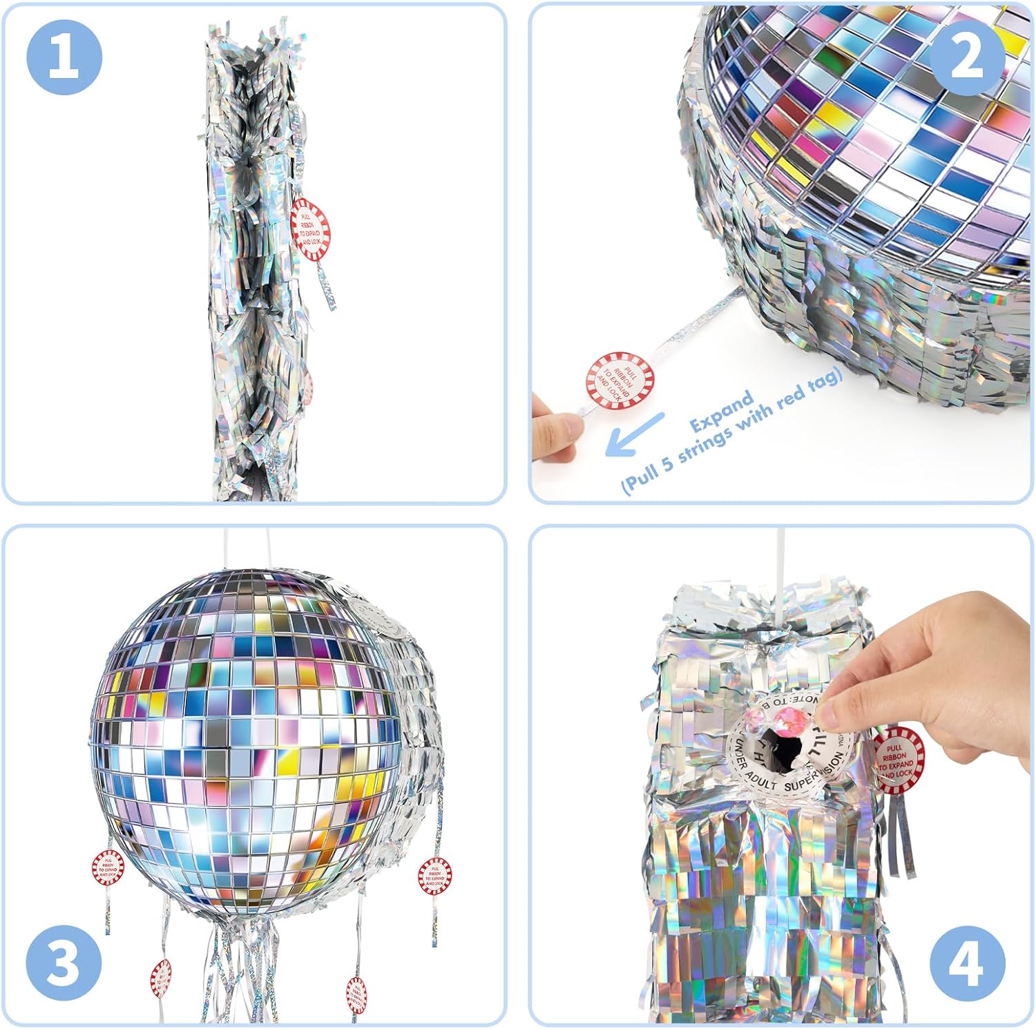 WERNNSAI Disco Ball Piñata - Disco Party Decoration Pull String Mirror Piñata with Bat and Blindfold for Adult Birthday Party Supplies