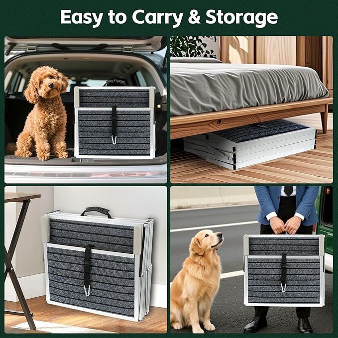 Dog Stairs for Car, Extra Wide Stairs for Large Dogs, Pet Steps Aluminum Foldable Dog Steps for Cars and SUV, High Beds, Trucks, Supports up to 200 lbs (Extra Wide-4 Steps)-PawvioPets