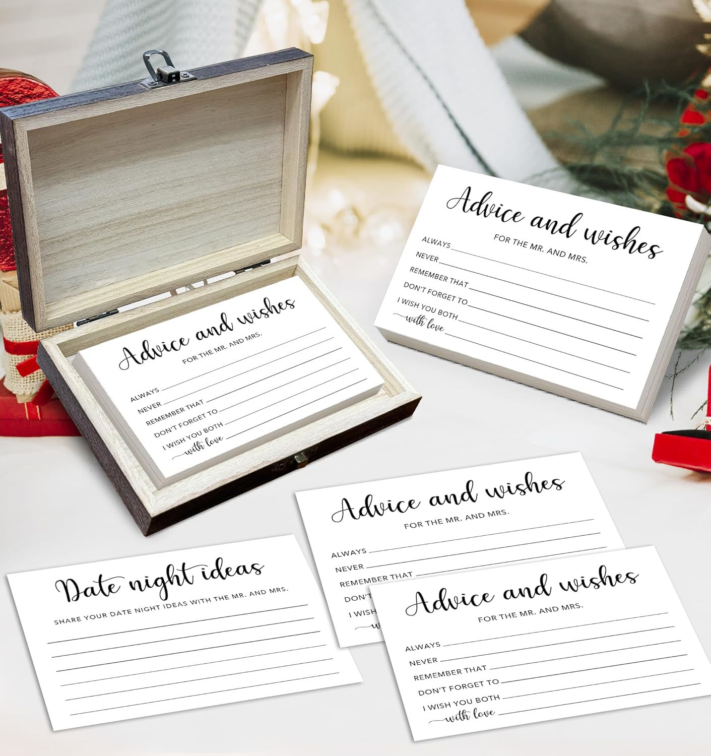 Advice and Wishes for the Mr and Mrs Box - 50 Pcs Wedding Advice Cards Bridal Shower Game Cards Reception Guest Book for Bride Groom Newlywed Engagement Party Decoration(Minimalism) -A02