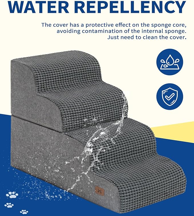 Dog Step for Bed, Dog Stair 3-Step 35D Pet Stair 15.7" H for High Bed or Sofa Non-Slip Balanced Pet Step Indoor, Grey-PawvioPets