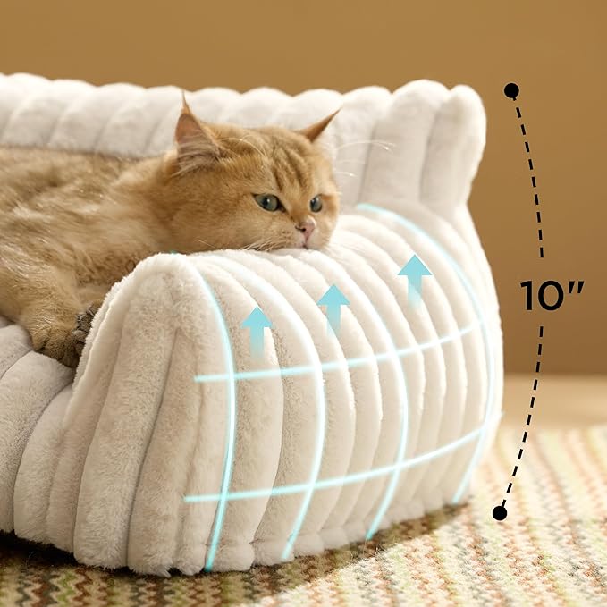 Bedsure Cute Couch for Pets - Fluffy Pet Sofa with Premium Soft Corduroy Fleece, Fuzzy Cat Beds for Indoor Cat with Removable Washable Cover, Supportive Pet Chair, 24inch, Cream-PawvioPets