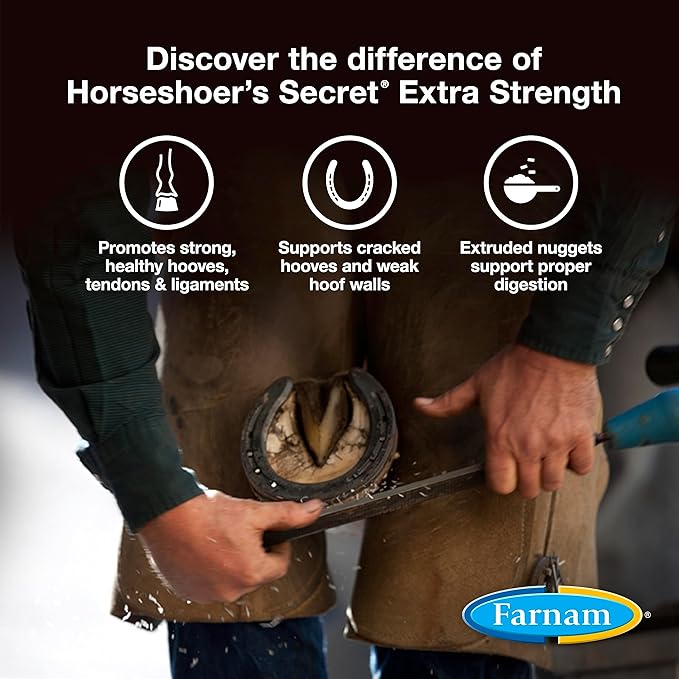 Farnam Horseshoer's Secret EXTRA STRENGTH Hoof Supplements & Connective Tissue Supplement, Promotes strong, healthy hooves, tendons & ligaments, 3.75 lbs., 30 day supply-PawvioPets