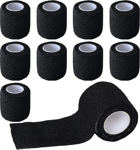 9 Pack 2" x 5 Yards Self Adhesive Bandage Wrap Self Stick Wrap for Ankle, Wrist, Finger, Sports, Breathable Cohesive Vet Tape for Pets (Black)-PawvioPets
