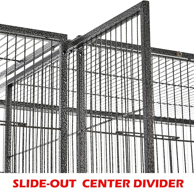 54" Large Double Birdhouse Breeder Bird Flight Cage with Center Divider Side Breeding Nest Doors Removable Rolling Stand (51" Length x 17" Depth x 54" Height, White Vein)-PawvioPets