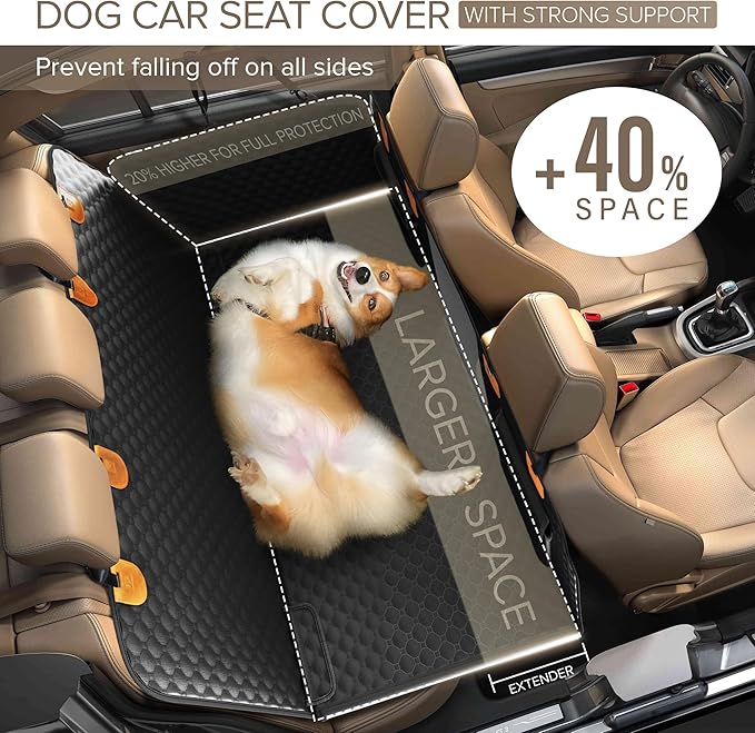 Back Seat Extender for Dogs, Heavy Duty Dog Car Seat Cover for Back Seat and Aggressive Chewer, Large Hard Bottom Car Seat Cover for Dogs, Dog Hammock for Car, Travel Pet Car Bed for Car, SUV, Truck-PawvioPets